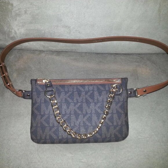 MICHAEL KORS-Brown Signature Logo Belt Bag with Chain-NEW-Size Medium - Picture 1 of 4